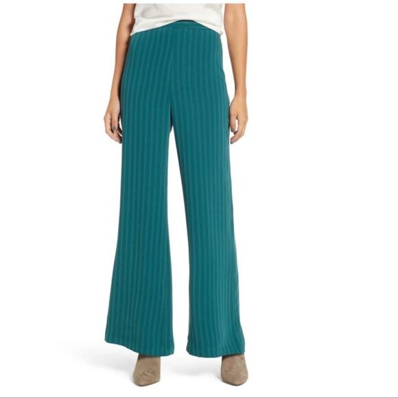 Leith Wide Leg Pinstripe Work Pants High Rise Green size XL - Picture 1 of 12